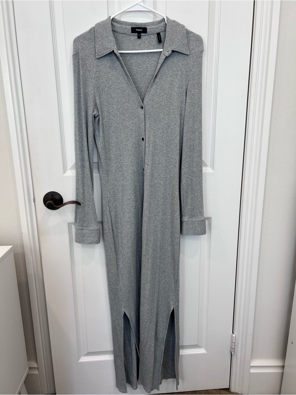 Theory Light Gray Maxi Knit Shirt Dress